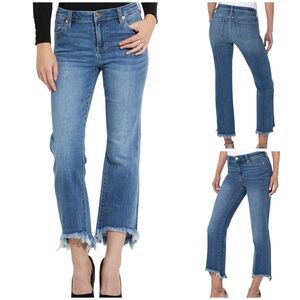 Liverpool Los Angeles The Crop Flare Frayed Hem Blue Jeans Size 33